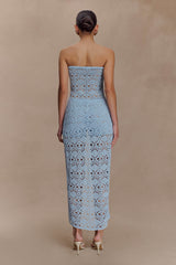 Aeline Strapless Crochet Knit Top - Sky Blue
