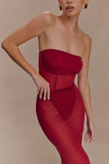 Aoife Strapless Mesh Bodysuit - Raspberry