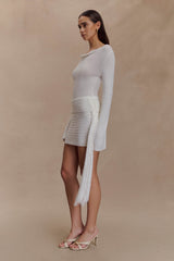Elowen Knit Cowl Long Sleeve Top - White