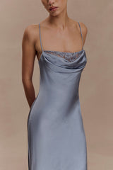 Isadora Lace & Satin Maxi Dress - Frosted Blue