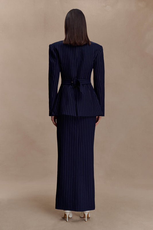 Cassie Column Maxi Skirt - Navy Pinstripe