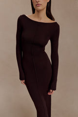 Cleona Merino Wool Ribbed Long Sleeve Maxi Dress - Deep Chocolate