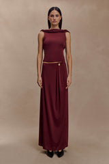 Bridget Slinky Maxi Skirt With Hardware - Burgundy