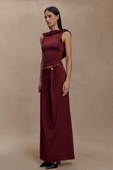Bridget Slinky Maxi Skirt With Hardware - Burgundy