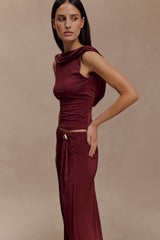 Bridget Slinky Maxi Skirt With Hardware - Burgundy
