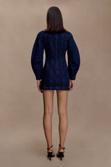 Cosmala Denim Long Sleeve Mini Dress - Indigo Blue