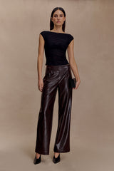 Henry Croc Faux Leather Straight Leg Pants - Dark Chocolate