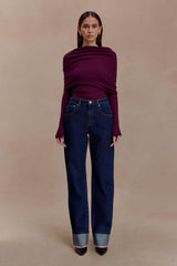 Mazie Asymetrical Cashmere Blend Long Sleeve Knit Top - Plum