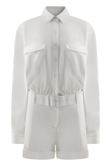 Adia Linen Belted Playsuit - White