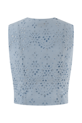 Arla Sleeveless Broderie Top - Pale Cornflower Blue