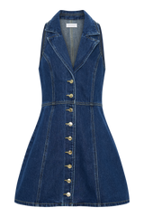 Eugenie Collared Denim Mini Dress - Dark Blue