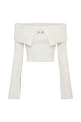 Baxter Off Shoulder Fluffy Knit Top - Ivory