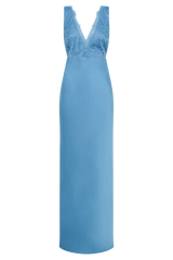 Ricci Satin And Lace Maxi Dress - Iris Blue