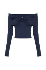 Prue Ruched Off Shoulder Long Sleeve Top - Navy