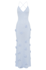 Suki Knit Maxi Dress With Flowers - Light Blue