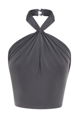 Bronwyn Slinky Halter Crop Top - Charcoal