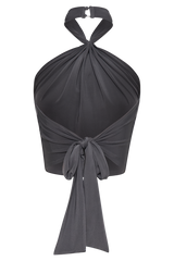Bronwyn Slinky Halter Crop Top - Charcoal