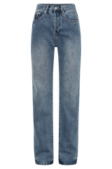 Janine High Waisted Straight Leg Jeans - Washed Mid Blue