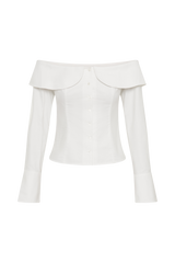 Spencer Off Shoulder Shirting Top - White