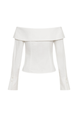 Spencer Off Shoulder Shirting Top - White