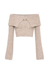 Baxter Off Shoulder Fluffy Knit Top - Taupe