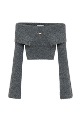 Baxter Off Shoulder Fluffy Knit Top - Charcoal