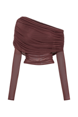 Everly Sheer Mesh Off Shoulder Top - Mahogany