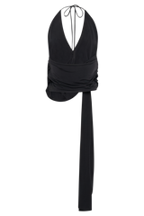 Tyla Draped Slinky Halter Top - Black
