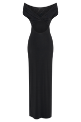 Imogen Off Shoulder Slinky Maxi Dress - Black