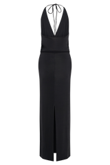 Tyla Draped Slinky Halter Maxi Dress - Black