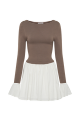 Sansa Knit And Linen Mini Dress - Smoke & Ivory