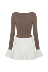 Sansa Knit And Linen Mini Dress - Smoke & Ivory