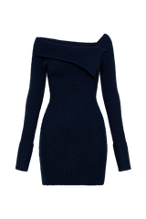 Stephanie Asymmetric Knit Mini Dress - Dark Navy