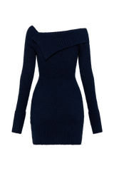 Stephanie Asymmetric Knit Mini Dress - Dark Navy
