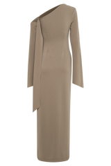 Nicola One Shoulder Crepe Maxi Dress - Mushroom
