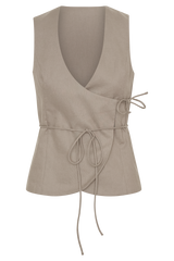 Brandi Linen Sleeveless Wrap Top - Pebble