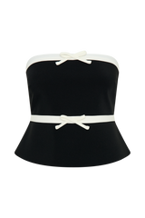 Aisha Strapless Suiting Top With Contrast Bows - Black & White