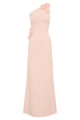 Paloma One Shoulder Knit Maxi Dress With Flowers - Baby Pink
