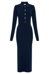 Abbey Buttoned Knit Midi Dress - Navy