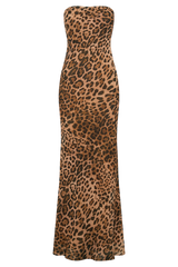 Breanna Strapless Chiffon Maxi Dress - Leopard Print