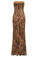 Breanna Strapless Chiffon Maxi Dress - Leopard Print