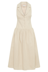 Valery Linen Midi Collar Dress - Natural