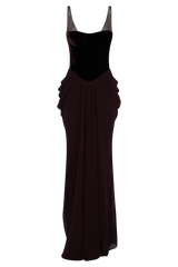 Roxanne Velvet Corset Maxi Dress - Cacao Brown