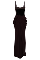 Roxanne Velvet Corset Maxi Dress - Cacao Brown