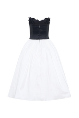 Elyssa Embroidered Contrast Midi Dress - Black/White