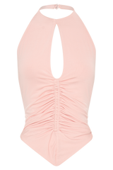 Linda Slinky Ruched Halter Top - Pale Pink