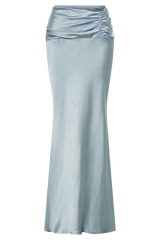 Khalani Ruched Satin Maxi Skirt - Ice Blue