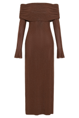 Marcel Off Shoulder Diamante Maxi Dress - Chocolate