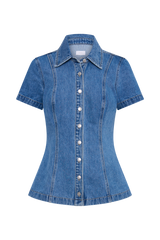 Ellie Denim Short Sleeve Top - 70's Blue
