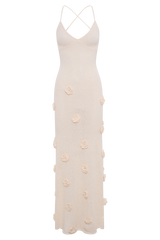 Suki Knit Maxi Dress With Flowers - Nude
